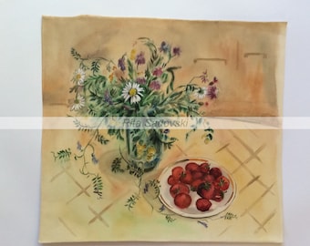 Original Nature Morte with Strawberry painting, watercolor, paper