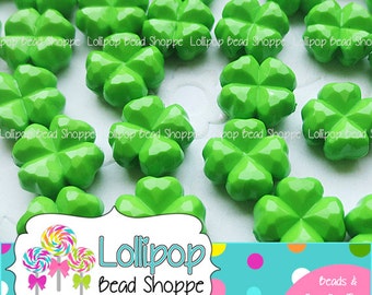 LIME GREEN Four Leaf Clover Beads 11mm Acrylic Shamrock Beads St Patrick's Day Beads 25-ct Green Shamrock Beads Plastic Beads Chunky Beads