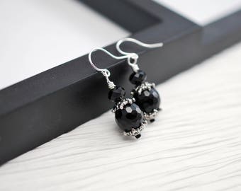 Black and Silver Earrings, Black Earrings, Gothic Earrings, Black Drop Earrings, Small Drop Earrings, Gothic Jewelry, Silver Earrings