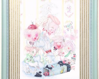 Gucci pop surrealism tale Original artwork Andersen fashion illustration (framed)