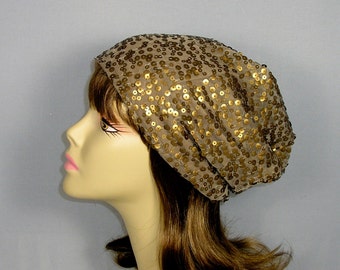 FREE SHIPPING Boho Sequin Hat Sequin Chemo Cap Boho Slouchy Beanie Taupe Slouchy Hat Sequin Slouchy Hat for Hair Loss Lined Sequin Slouchy