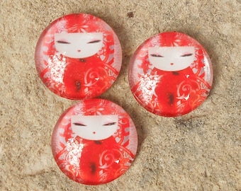 Glass cabochon 18 mm red kimmidoll