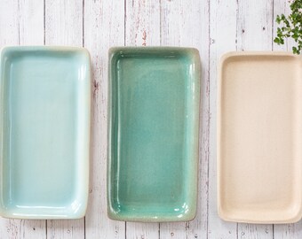 tray, ceramic tray, handmade ceramic tray, green tray, cream trey, blue tray, pottery tray, ceramic serving tray