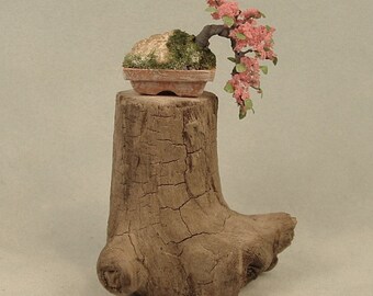 Dollhouse Miniature Bonsai - Cascading style, blooming Azalea