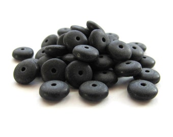 Tiny Matte Opaque Jet Black Czech Glass Disk Beads, 6mm - 50 pieces