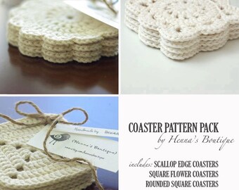 Crochet Pattern Pack - 3 Crochet Coasters - PDF