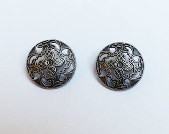 lot 2 metal buttons * flower * 2.3 cm