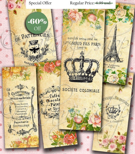 Printable download VINTAGE BOOKMARKS collage Digital Images