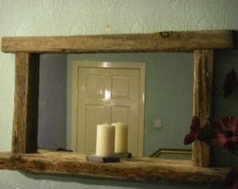 Driftwood mirror with shelf