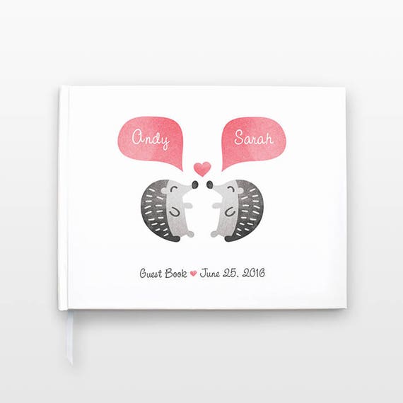 HEDGEHOG Wedding Guest Book, Personalized Wedding Gift, Unique Wedding Guestbook, Hardcover Personalized Notebook, Animal Couple Journal