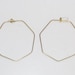 Large Brass Earrings, Hexagon, Hoop Earrings, 3 inches Wide, Gold Tone, Vintage 80s, Pierced Ears, Hippie Jewelry, Boho Earrings, Bohemian