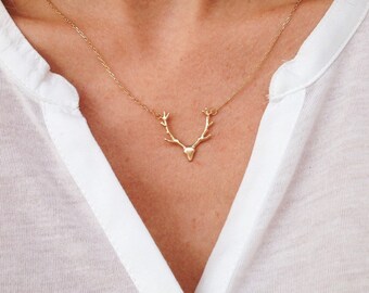 Deer Antler Necklace Gold Deer Jewelry Antler Jewelry Silver Deer Necklace Rustic Wedding Jewelry