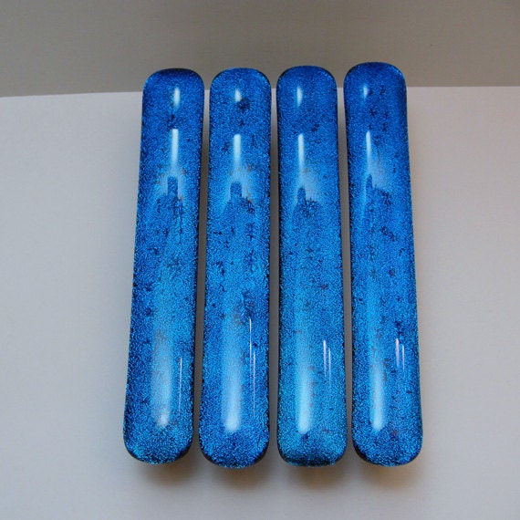 dichroic fused glass drawer pulls cabinet handles teal blue
