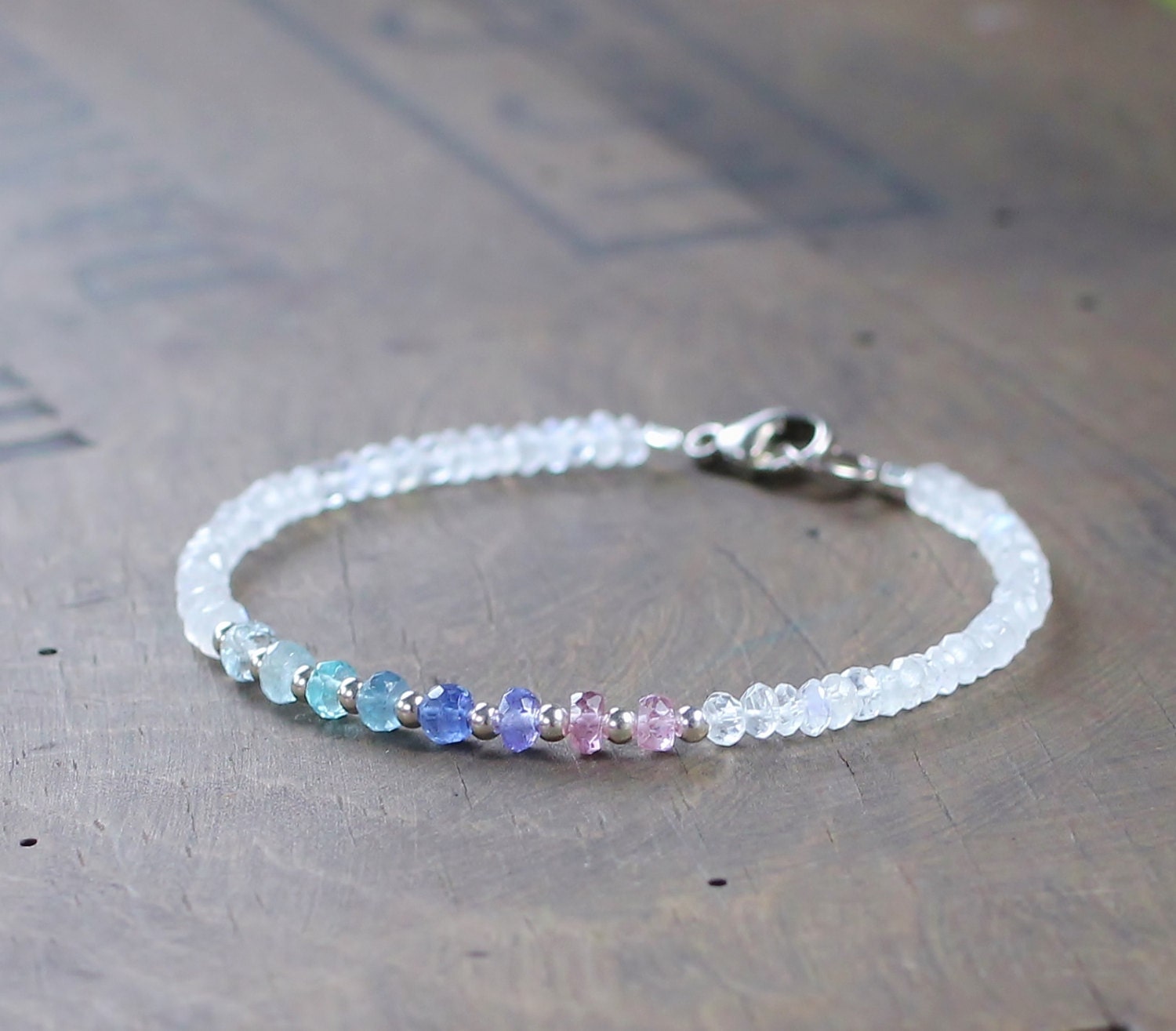 Multicolor Gemstone & Faceted Moonstone Bracelet with Sterling