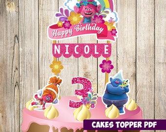 Trolls Cake Topper, Trolls Birthday, Trolls Party, Trolls Banderin, Custom and Printable Topper, Trolls birthday