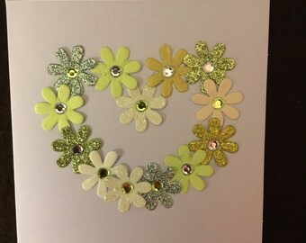 Handmade blue flower heart card