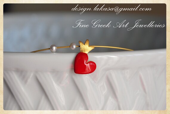 Necklace Enamel Heart Crown Sterling Silver Gold plated Jewelry Lakasa eshop best ideas gifts fine greek art valentine love girlfriend woman