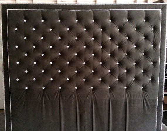 Crystal Button Tufted Velvet Headboard with Double Crystal