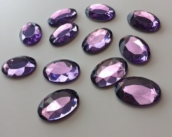 Vintage acrylic lucite faceted cabochon - Lavender purple - 18x25mm oval - 12 or 25 pieces