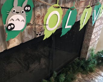 Perosnalized Name banner-Totoro-baby shower-My neighbor totoro-Totoro party-baby party-First Birthday-Birthday theme-Party Decor