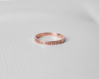 Dainty Coordinates Ring - Custom Coordinates Ring - Personalized Latitude Longitude Jewelry - Thin Stackable Band Ring FR02E