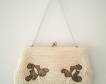 wedding bag, vintage handbag, 50s handbag, 50s purse, beaded purse, pearl handbag, retro handbag
