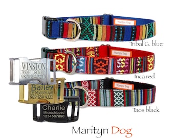 Dog collar Personalized engraved dog collar Embroidered dog collar Ethnic Aztec Tribal boho Christmas dog collar Dog ID tag boy dog collar