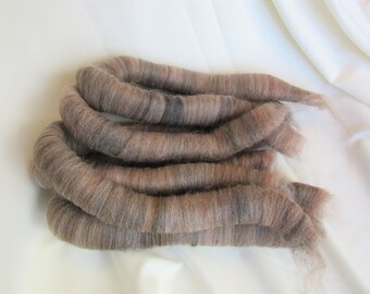 2.4 oz Handcrafted Alpaca Rolags - All Natural Light Rose Grey blended w/BFL Wool