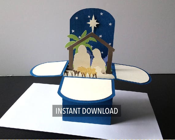 Christmas Nativity pop up box card download of cut files: svg