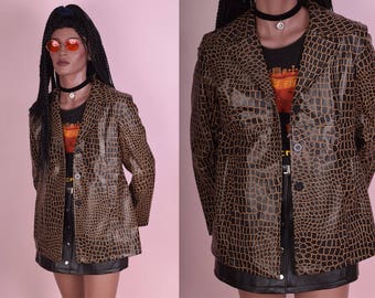 90s Croc Print Vinyl Jacket/ Medium/ 1990s/ Coat