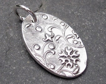 Silver Charm, Fine Silver PMC Necklace Pendant with Sterling Silver Jump Ring