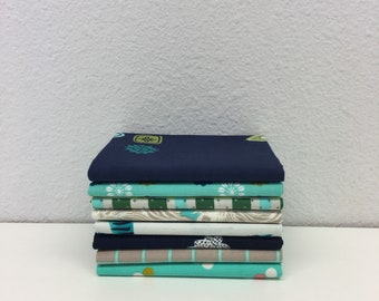 Cotton + Steel Fat Quarter Set in Aqua/Navy - 8 Fat Quarters