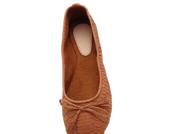 TAN python ballet flats