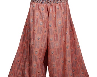 Twine Flow and Flare Vintage Recycled Silk Sari Printed High Waist Wide Leg Divided Maxi Split Skirts