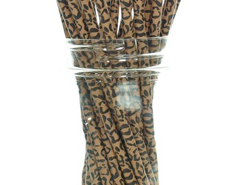 Leopard Print Straws (25 Pack) - Leopard Paw Pattern Paper Straws, Leopard Party Supplies, Animal Cat Spot Drinking Straws
