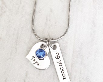 Personalized First Mother's Day Gift for New Mom - Mother's Birthstone Jewelry Necklace - Personalized Name and Date of Birth