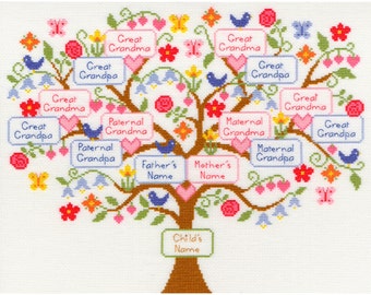 Bothy Threads My Family Tree Ancestry Sampler Counted Cross Stitch Kit - 38cm x 30cm