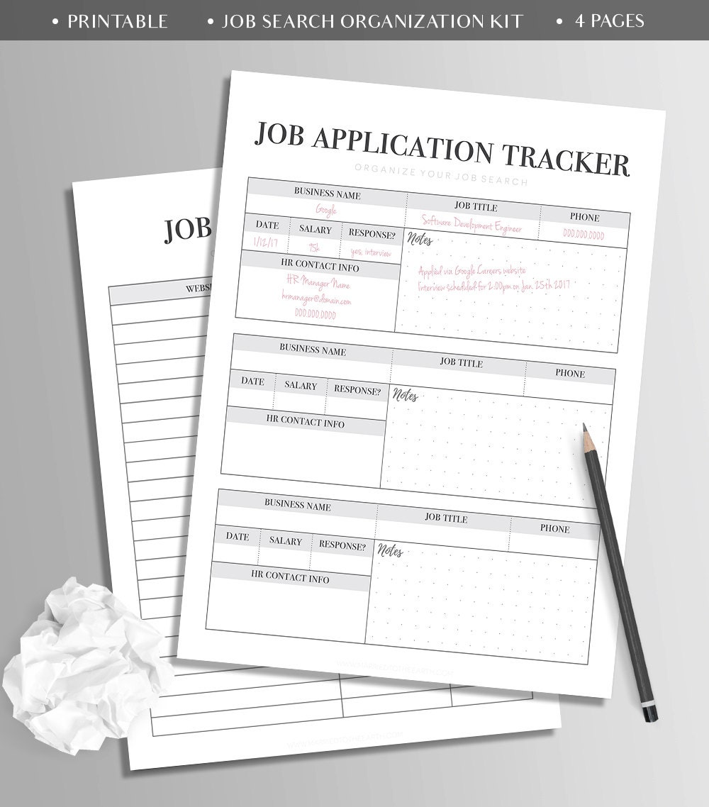 PRINTABLE Job Search Kit // Bullet Journal Template // High