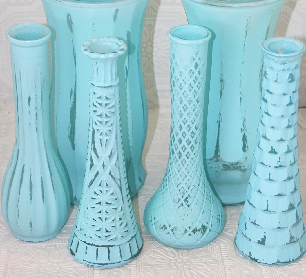 Blue Vase Set Shabby Chic Vintage Bud Vase Set Made to Order