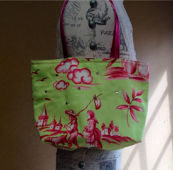 Neon Pink and Green Tote Bag / Summer Bag / Handmade Tote