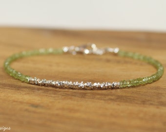 Skinny Peridot & Hill Tribe Stick Bracelet, Peridot Jewelry, August Birthstone, Minimalist, Gemstone Jewelry