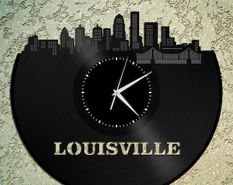 Modern Wall Clocks - Lousiville Wall Clock,Cityscape Clock, Vinyl Record Clock,Unique Wall Clock,Large Wall Clock, Vinyl Clock, Record Clock