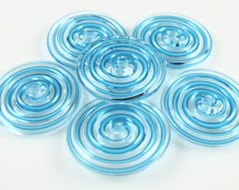 Aqua Blue Swirl Lampwork Glass Disc Beads-Set of 6