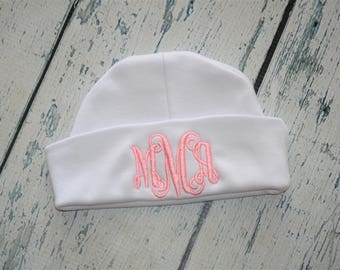 Monogrammed Baby Hat, Personalized Baby Cap, Newborn Hat, Baby Girl Beanie, Baby Boy Beanie, Hospital Baby Hat