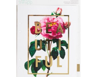 Heidi Swapp Memory Planner Dividers, Clear Gold Foil Dividers, 6 dividers, striped dividers, floral dividers, tabbed dividers, quote divider