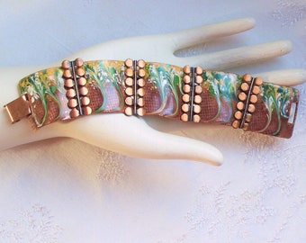 Mid Century Modern Enamel Copper Bracelet - Modernist, MCM, Artisan, Copper, Enamel, Panel,Abstract
