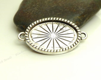 10 Rope Edge Oval Cabochon Connector Settings - Antique Silver Tone - Fits 18x13mm Cab, Starburst Bezel Trays, Cameo Base, Blanks - BC7