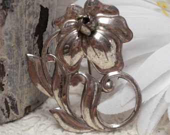 Beau Sterling Flower Brooch Vintage