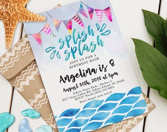 Splish Splash Party Invitation | Custom Pool or Beach Event Invite | Editable Event Invitation | Pool Party | Beach Event | Instant Download