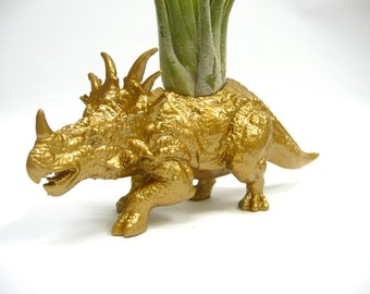 Gold Styracosaurus Dinosaur Planter with Air Plant / Coworker Gift / For Her / For Him